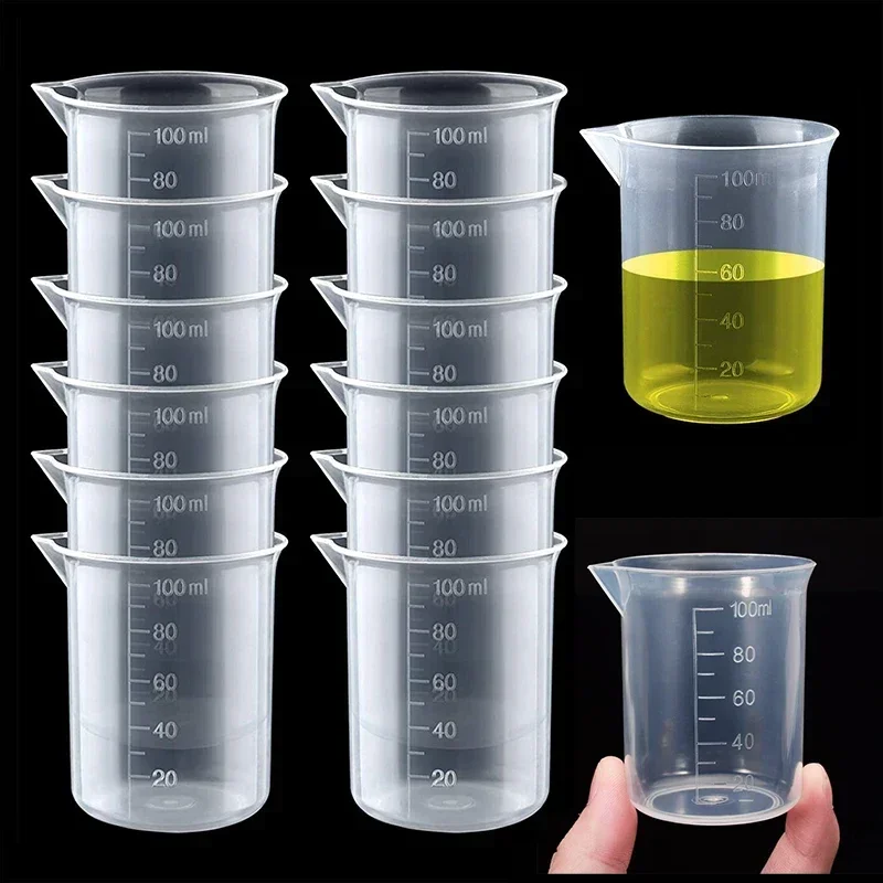 Kitchen Baking Containers - 100ml ถ้วยตวงพลาสติกโปร่งใสขนาด Beaker ถ้วย Lab ห้องปฏิบัติการเคมีคอนเทนเนอร์เหยือกครัวเบเกอรี่เครื่องมือ
