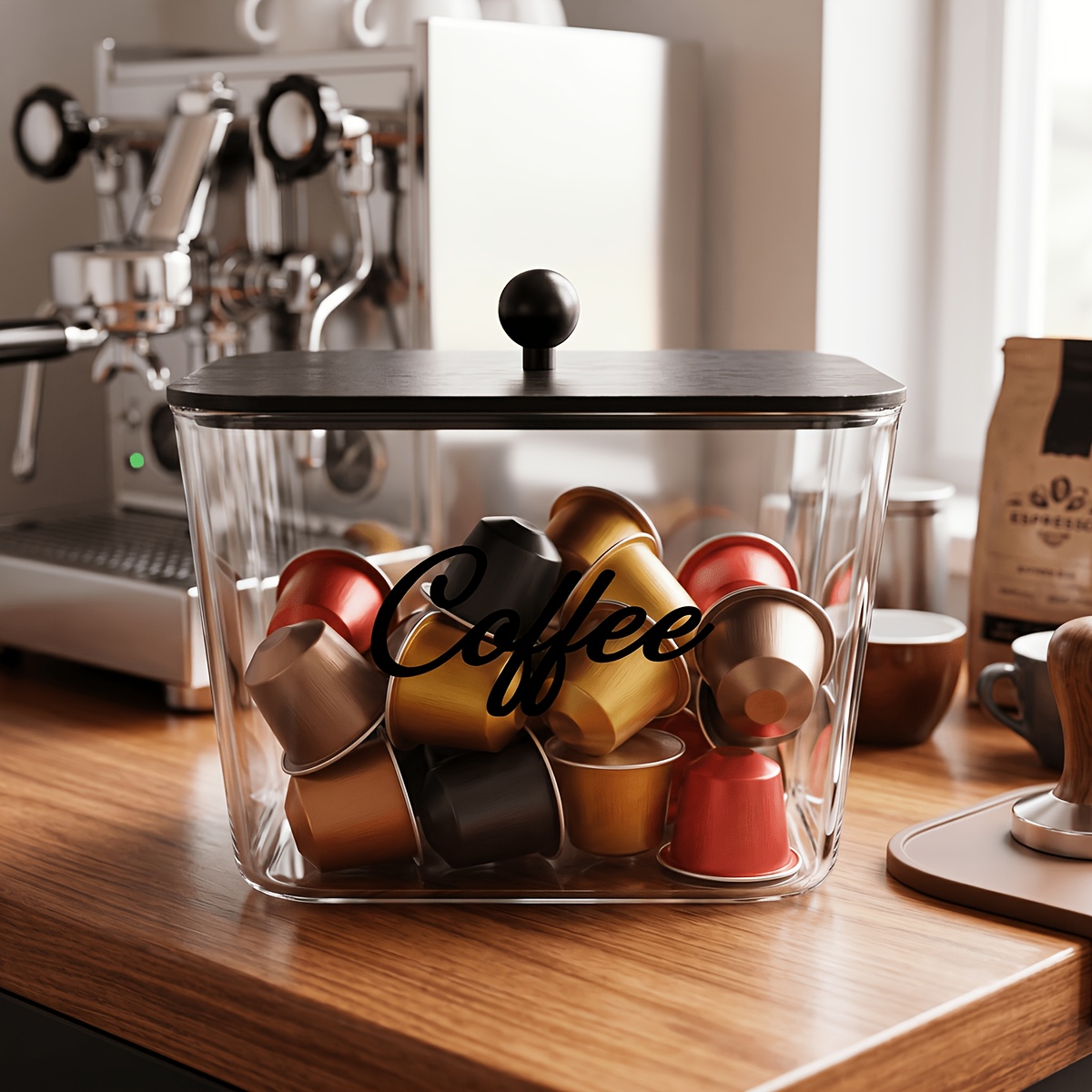 Kitchen Zo - ที่ใส่ฝักกาแฟพร้อมฝาปิด กล่องเก็บของพลาสติก ที่จัดระเบียบ K-Cup ความจุขนาดใหญ่ สำหรับเคาน์เตอร์ครัว
