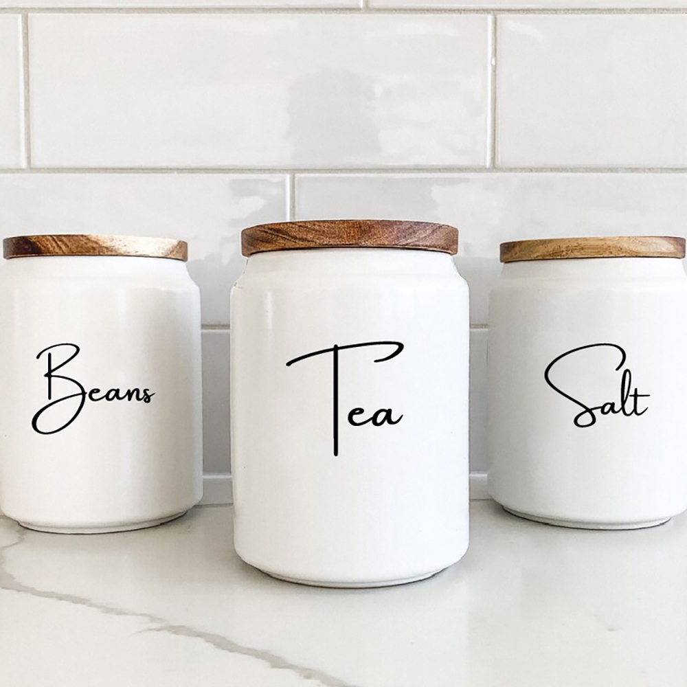 Kitchen Baking Wall Art - ห้องครัวกระป๋อง Jar ป้ายสติกเกอร์กันน้ํารูปลอกชากาแฟน้ําตาลเบเกอรี่เกลือคําคมไวนิล Mural Art Decals