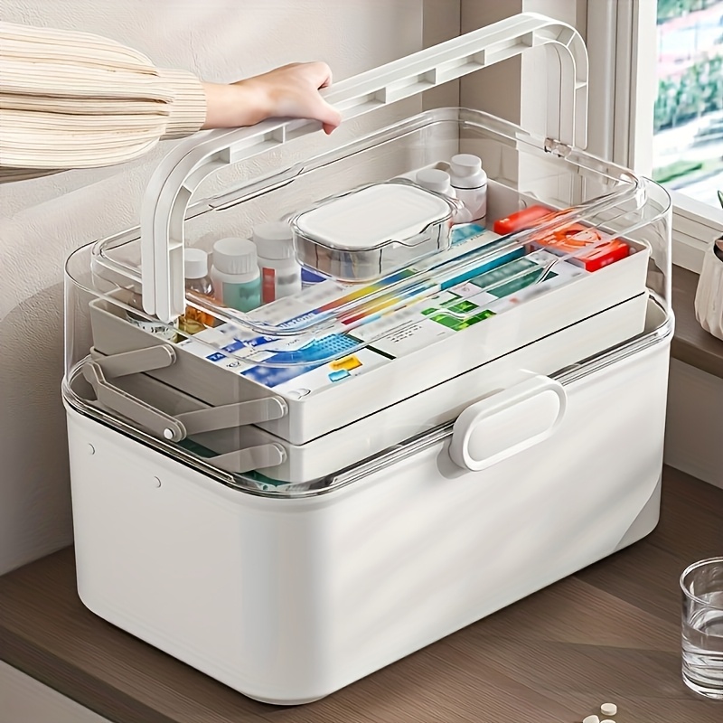 Kitchen Zo - กล่องเก็บยาฝาใสความจุขนาดใหญ่/กล่องจัดเก็บ - ตู้เก็บยาพลาสติก, กล่องจัดระเบียบอเนกประสงค์สำหรับบ้าน, สำนักงาน, ห้องครัว,
