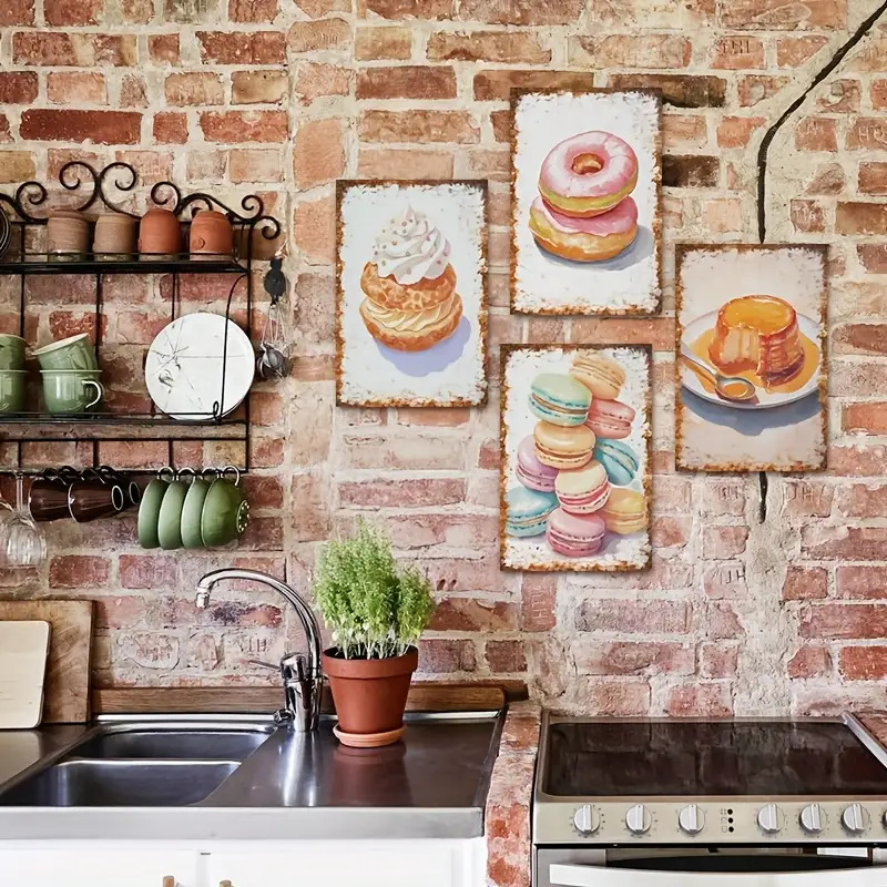 Kitchen Baking Wall Art - ป้ายตกแต่งผนังรูปขนมหวาน 2 มิติ 4 ชิ้น -