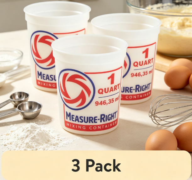 Kitchen With Baking Area - ภาชนะผสมพลาสติกทรงกลม 1 ควอร์ต ถ้วยตวงใส ชุด 3
