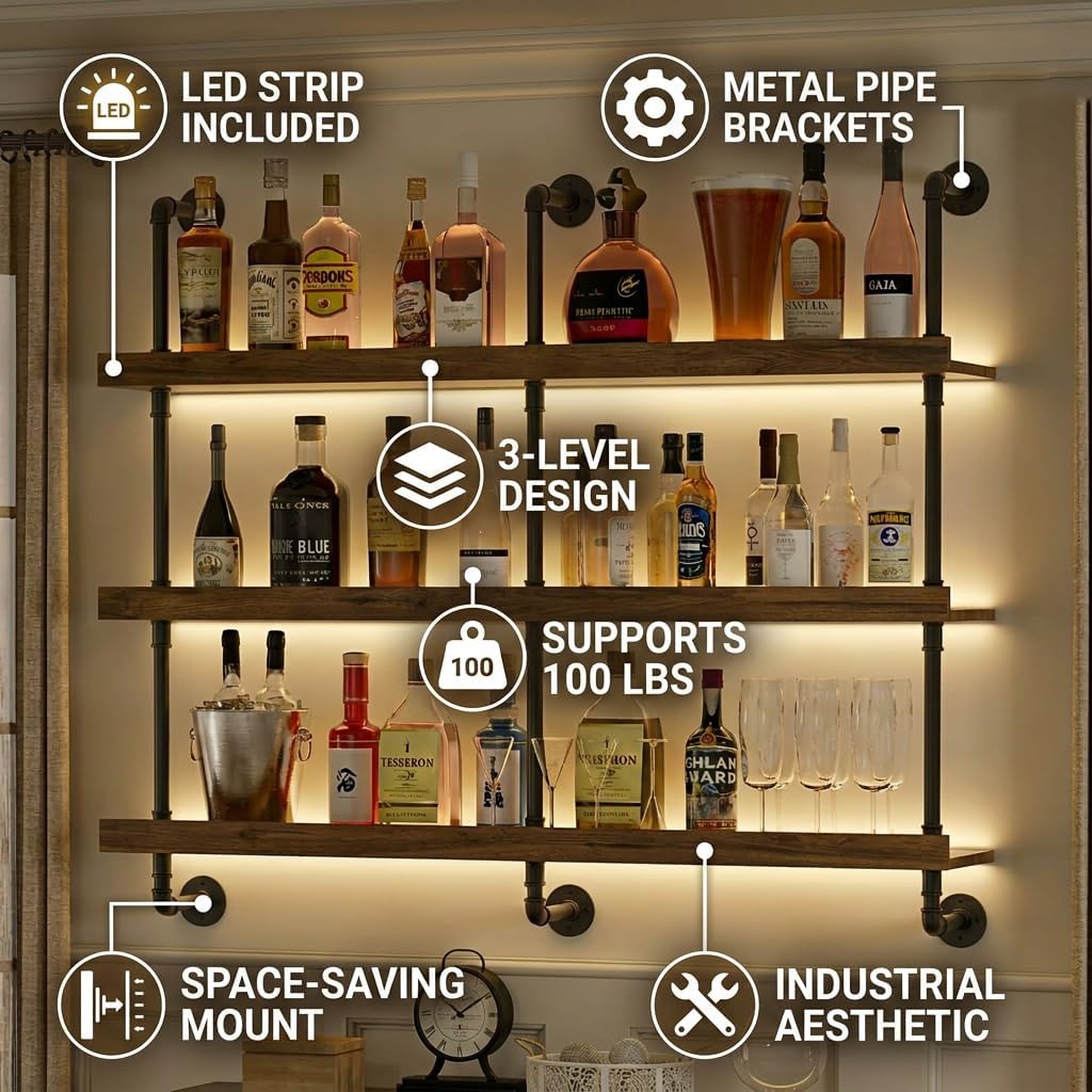 ชั้นวางไวน์ติดผนังพร้อมไฟ LED  - Kitchen Zo บทวิจารณ์และราคา